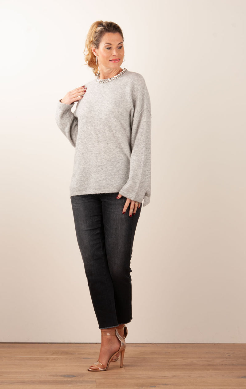 Pullover „Strasssteine“ Melange Grau