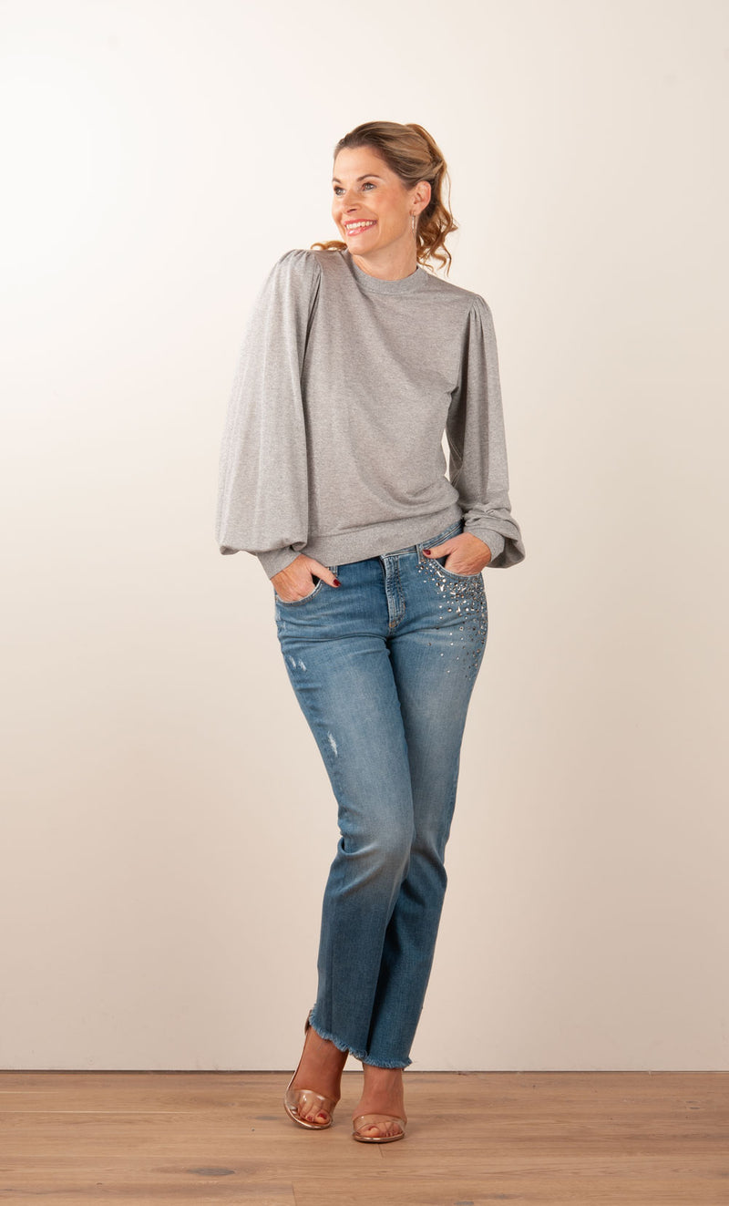 Feiner Pullover „Lurex“ Melange Grau