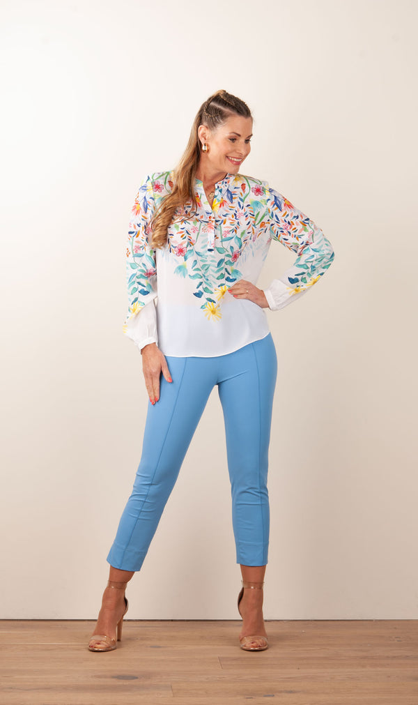 Seidenbluse „Blumen“ Weiß | Multicolor